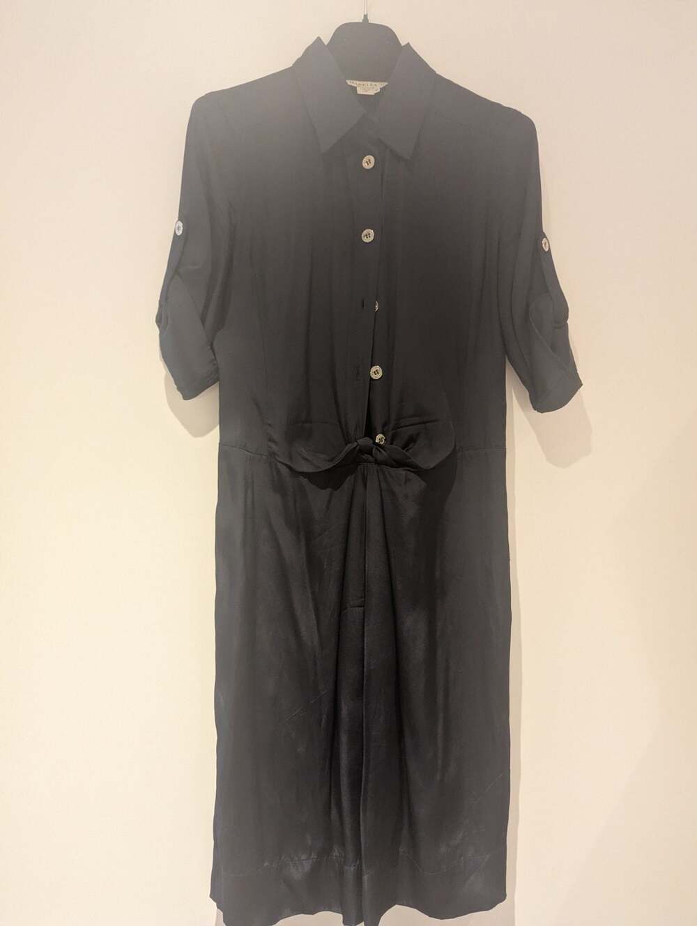 Marella Dark Blue Satin Tie-Front Shirt Dress